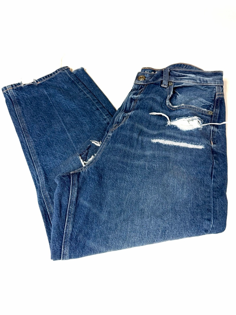 American Eagle Women’s Size 10 X SHORT Mom Jean Dark Wash Distressed Blue #4242